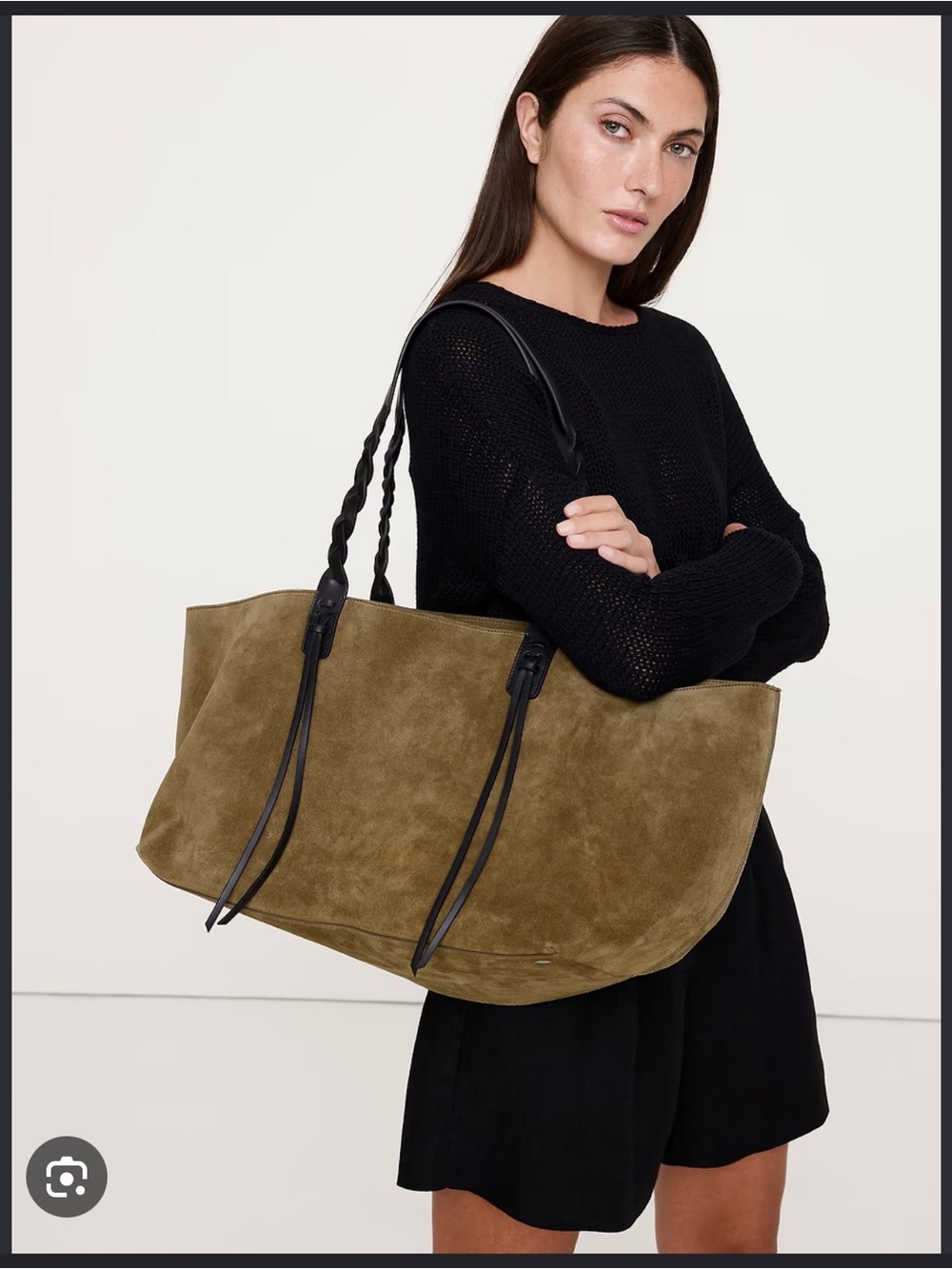 Banana Republic Large Leather East-West Tote Olive Green Suede